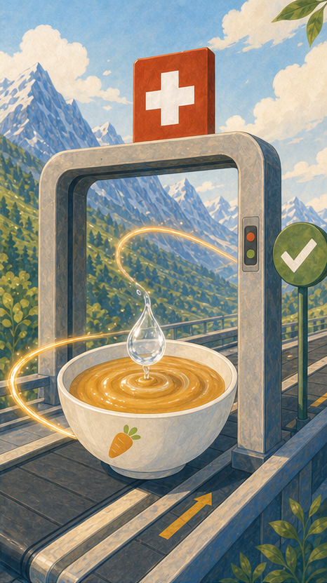 Shot 14 version A watercolor Swiss quality checkpoint and baby puree